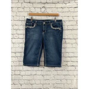 Earl Womens Capri Embellished Denim Jeans Womens Size 8 Stretch Mid-Rise Blue